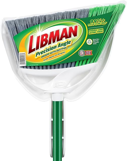 Libman Precision Angle Broom with Dustpan Combo Set for Sweeping Indoor and Outdoor Floors, Pet, Dog Hair Broom, 49? Long Handle, 11" Wide Broom, 1025" Wide Dust Pan
