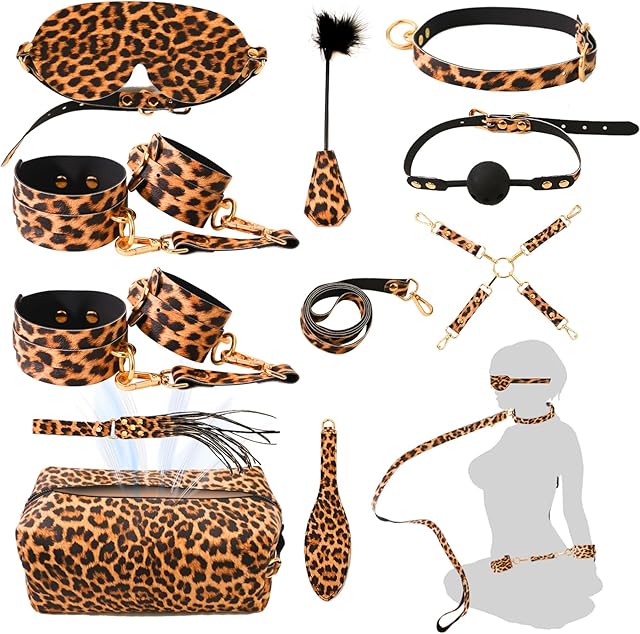 BDSM Kit Restraints Foreplay Sex Toys for Couples - 10 Pcs Premium Leather Bondage Set, Adjustable Handcuffs Ankle Cuffs Ball Gag Bondage Gear & Accessories Adult Toys & Games, Sex Toys for Men Women