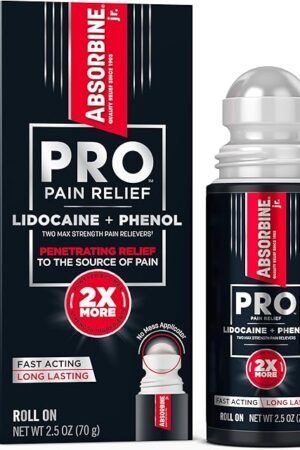 ABSORBINE JR PRO Maximum-Strength Lidocaine Roll-On - Fast-Acting Nerve, Joint, & Muscle Pain Relief - No-Mess, Non-Greasy Formula - 4% Lidocaine with Phenol - 25 oz