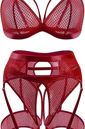 Women Sexy Lingerie Set Cutout Bra and Panty Sets Garter Lingerie 4 Piece