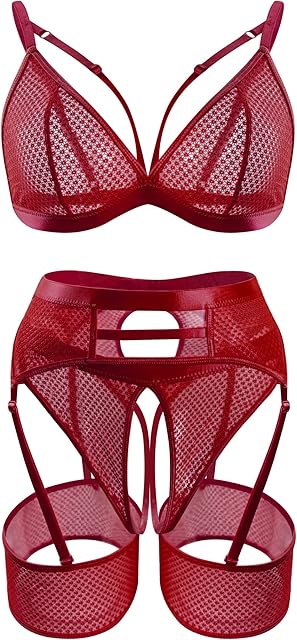 Women Sexy Lingerie Set Cutout Bra and Panty Sets Garter Lingerie 4 Piece