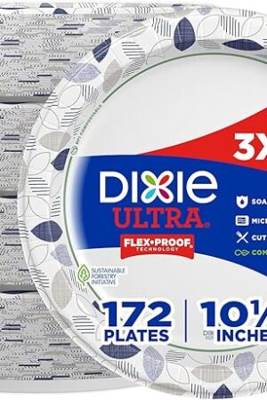 Dixie Ultra, Large Paper Plates, 10 Inch, 172 Count, 3X Stronger*, Heavy Duty, Microwave-Safe, Soak-Proof, Cut Resistant, Disposable Plates For Heavy, Messy Meals