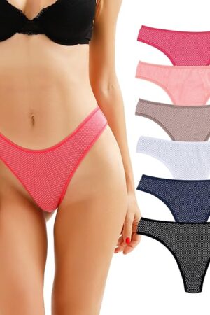 6 Pack Women's Thongs Underwear Cotton Breathable Panties Hipster Bikini