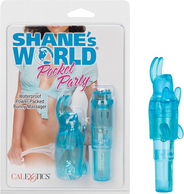 CalExotics Shane?s World Pocket Party - Waterproof Bullet Vibrator - Adult Toys for Couples - Pocket Vibrator with Rabbit Tip - Blue