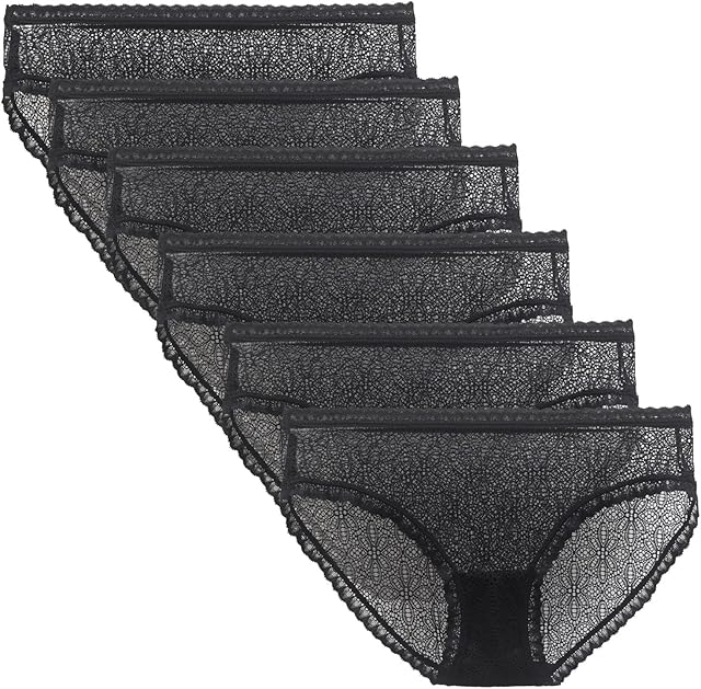Women's All Lace Underwear Sexy Hipster Full Coverage Panties 6 Pack
