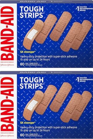 Band-Aid Brand Tough Strips Adhesive Bandages for Wound Care, Durable Protection for Minor Cuts and Scrapes, All One Size, 2 Pack