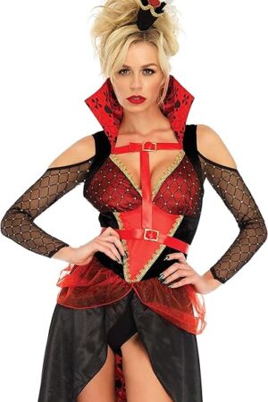 Women's Sexy Wonderland Rebel Queen Costume, Black/red, Large