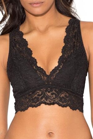 Women's Signature Lace Deep V Neck Wireless Bralette, Bralettes For Women With Support, Bralettes and Bralette Pack Black Hue/In the Buff L 2-pack
