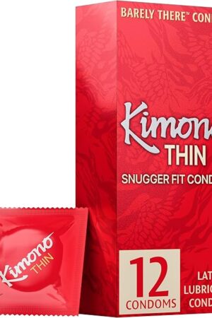 Kimono Thin Condoms Pack of 12 - Snug Fit for Performance-Enhancing Feeling, Natural Latex Condoms, Vegan-Friendly, No Latex Odor - Enhanced Sensitivity