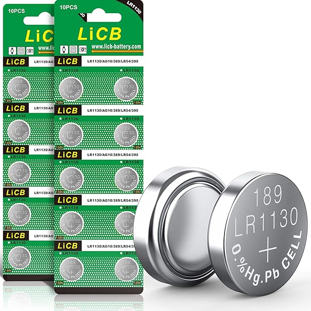 LiCB 20 Pack LR1130 AG10 Battery 15V Long-Lasting Alkaline Button Cell Batteries