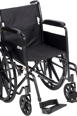Drive Medical SSP118FA-SF Silver Sport 1 Folding Transport Wheelchair with Full Arms and Removable Swing-Away Footrest, Black