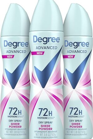 Degree Advanced Antiperspirant Deodorant Dry Spray 72-Hour Sweat and Odor Protection Sheer Powder Deodorant Spray For Women With MotionSense Technology 38 oz, Pack of 3