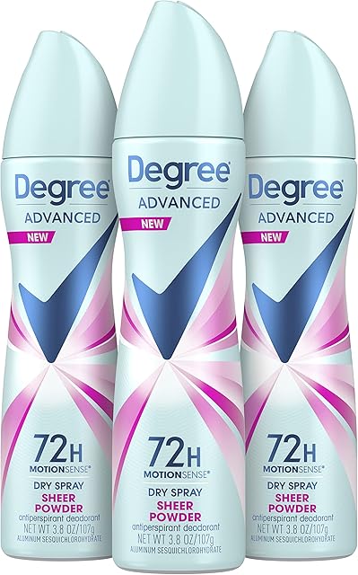 Degree Advanced Antiperspirant Deodorant Dry Spray 72-Hour Sweat and Odor Protection Sheer Powder Deodorant Spray For Women With MotionSense Technology 38 oz, Pack of 3