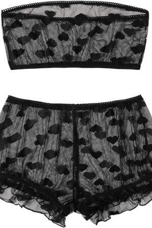 Women Sexy 2PCS See Through Lingerie Set Lace Mesh Nightwear Babydoll Bra and Panty Underwear Set