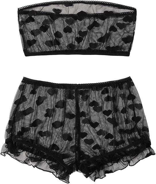 Women Sexy 2PCS See Through Lingerie Set Lace Mesh Nightwear Babydoll Bra and Panty Underwear Set