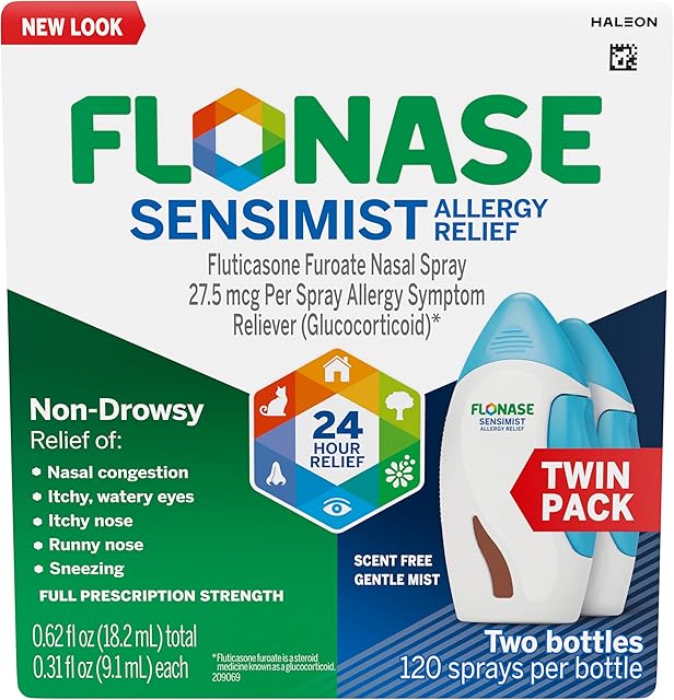 Flonase Sensimist Allergy Relief Nasal Spray for Non-Drowsy, 24-Hour Multi-Symptom Allergy Relief ? 120 Sprays (Pack of 2)
