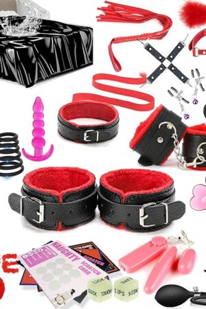 31pcs BDSM Restraints Kit Sex Toy, Anal Plug Handcuff Mouth Gag Spanking Paddle Bondage Bed, SM Adult Games Cosplay Toys for Couples Men Women