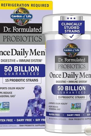 Garden of Life Probiotics for Men Dr Formulated 50 Billion CFU 15 Probiotics for Digestive Health + Organic Prebiotic Fiber for Colon & Immune Support, Daily Gas Relief, Shelf Stable, 30 Capsules