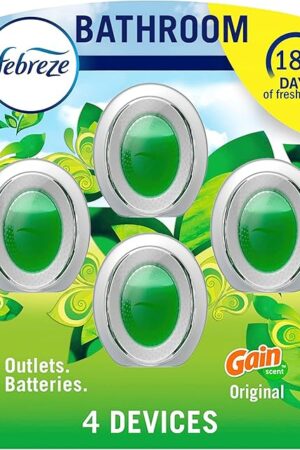 Febreze Bathroom Air Freshener, Odor-Fighting, Plug In Alternative, Air Fresheners for Home and Bathroom and Kitchen, Closet Air Fresheners, Gain Original Scent, 4 Count