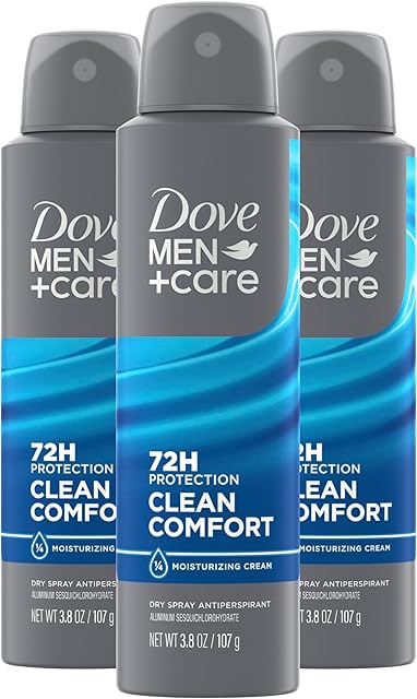 Dove Men+Care Antiperspirant Dry Spray Deodorant for Men Clean Comfort 48 Hour Sweat and Body Odor Protection 38 oz 3 Count