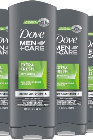 Dove Men+Care Body Wash Extra Fresh 4 Count for Men's Skin Care Body Wash Effectively Washes Away Bacteria While Nourishing Your Skin 18 oz