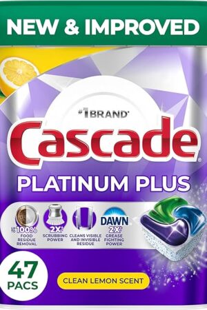Cascade Platinum Plus Dishwasher Pods, Dishwasher Detergent, Dish Detergent Soap, Lemon, 47 Count