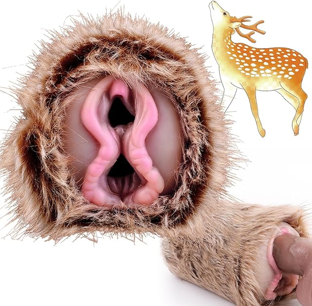 Dual Channel Deer Monster Animal Furry Male Masturbator Cup, Lifelike Realistic Vaginal Anus Pussy Masturbation Pocket for Men Sexual Pleasure,Sex Fantasy Pocket Toy for Gay Male Couples(G-F6228)