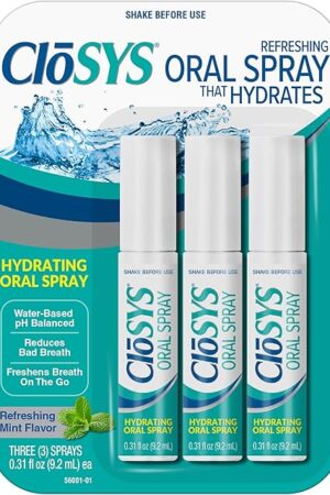 CloSYS Oral Breath Spray, 031 Ounce (3 Count), Mint, Sugar Free, pH Balanced, Fights Bad Breath