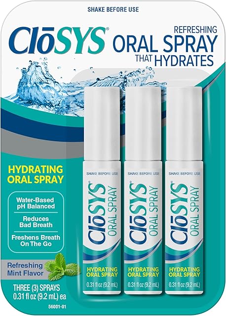 CloSYS Oral Breath Spray, 031 Ounce (3 Count), Mint, Sugar Free, pH Balanced, Fights Bad Breath