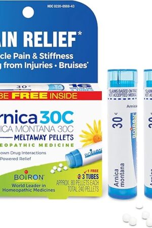 Boiron Arnica Montana 30C Homeopathic Medicine for Relief from Muscle Pain, Muscle Stiffness, Swelling from Injury, and Discoloration from Bruises - 3 Count (240 Pellets)