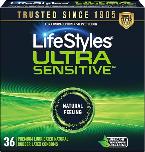 Lifestyles Ultra Sensitive Natural Feeling Lubricated Latex Condoms, 36 Count