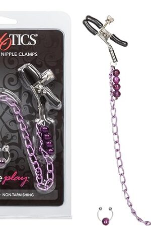 CalExotics Nipple Clamps, Purple Chain with Navel Ring