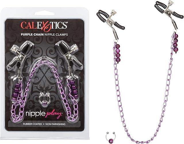 CalExotics Nipple Clamps, Purple Chain with Navel Ring