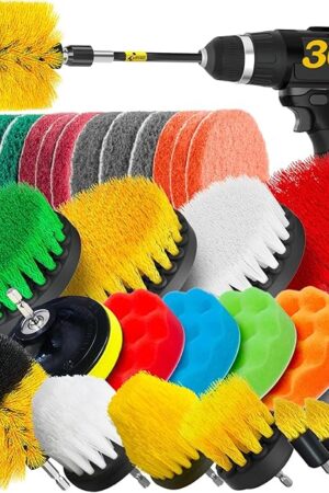 Holikme 30Pack Drill Brush Attachments Set,Scrub Pads & Sponge, Power Scrubber Brush with Extend Long Attachment All Purpose Clean for Grout, Tiles, Sinks, Car Polishing Pads