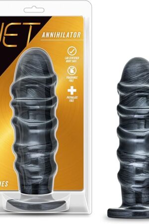 Blush Jet Annihilator 11" Huge Butt Plug, 3" Wide Ribbed Anal Trainer with Suction Cup Base, Thick, Massive Backdoor Dildo Adult Sex Toy for Men, Women & Couples - (Metallic Black)