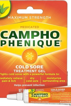 Campho Phenique Cold Sore and Fever Blister Treatment for Lips, Maximum Strength Provides Instant Relief, Helps Prevent Infection To Promote Healing, Original Gel Formula, 023 Oz