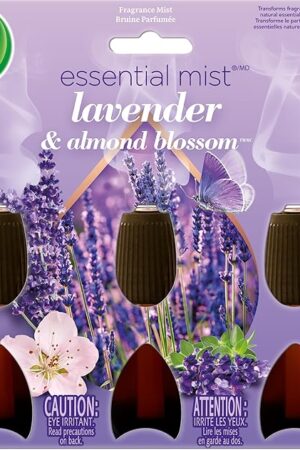 Air Wick Essential Mist Refill, 3 ct, Lavender and Almond Blossom, Essential Oils Diffuser, Air Freshener