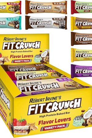 FITCRUNCH Snack Size Protein Bars, 6-Layer Baked Bar, 3g of Sugar, Gluten Free & Soft Cake Core (9 Count, Flavor Lovers)