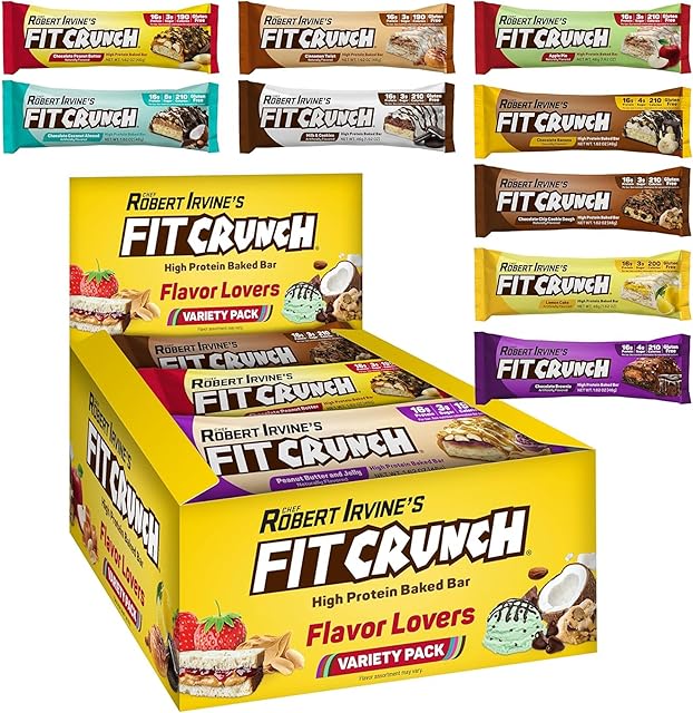 FITCRUNCH Snack Size Protein Bars, 6-Layer Baked Bar, 3g of Sugar, Gluten Free & Soft Cake Core (9 Count, Flavor Lovers)