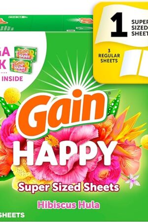 Gain Super Sized Dryer Sheets, Laundry Fabric Softener, Happy, 130 Count
