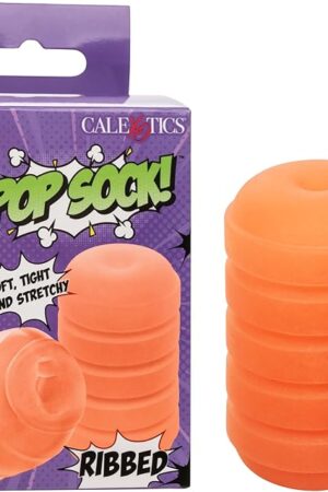 CalExotics Pop Sock! Ribbed Male Masturbator for Men with Reversible Textured Stroker and Easy Cleaning Open End Orange - SE-0936-25-3