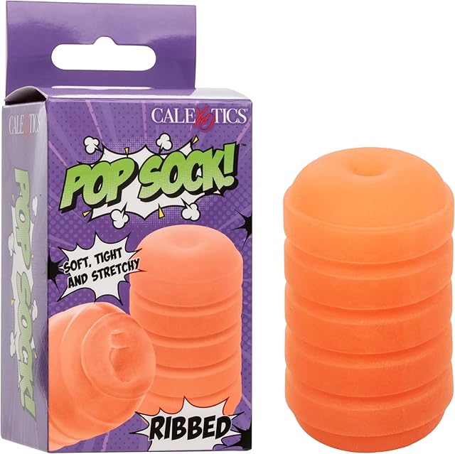 CalExotics Pop Sock! Ribbed Male Masturbator for Men with Reversible Textured Stroker and Easy Cleaning Open End Orange - SE-0936-25-3