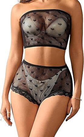 Women Lingerie Set 2PCS Sexy Underwear Tube Top +Lace Panty Pajamas Sleepwear Stretchy Bodysuit Bustiers