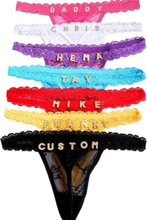Women Personalized 2 Piece Lace Bra and Panty Sets Custom Name Letter G-String Thongs Sexy Transparent Lingerie Set