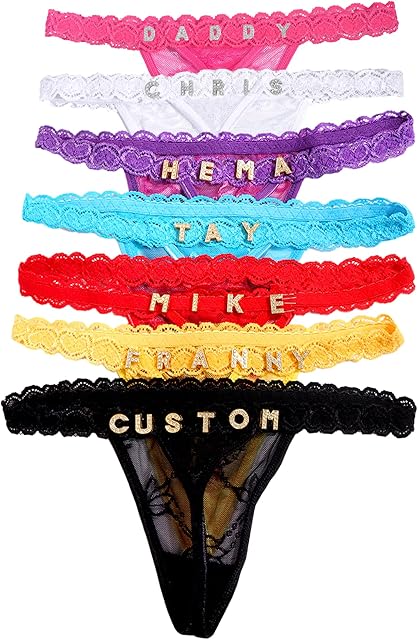 Women Personalized 2 Piece Lace Bra and Panty Sets Custom Name Letter G-String Thongs Sexy Transparent Lingerie Set