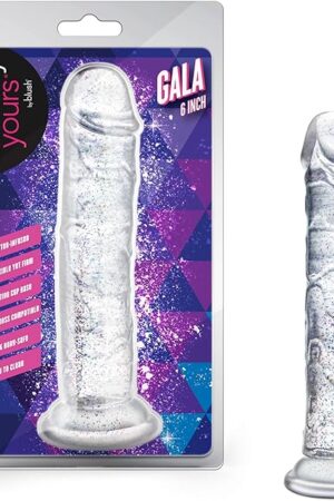 Blush  Naturally Yours  Gala 6 Inch Realistic Strapless Glitter Dildo  Designed for G-Spot & Anal Play  100% Body Safe Phthalate Free  Waterproof & Easy to Clean  Adult Sex Toy  in Clear