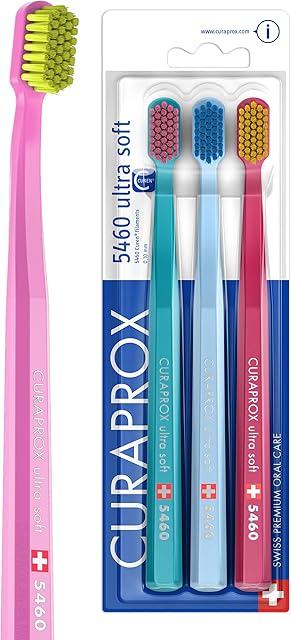 Curaprox CS 5460 Ultra-Soft Toothbrush ? for Sensitive Teeth & Gums | Gentle Plaque Removal | 3-Pack |Random Colour