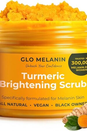 GLO Melanin Turmeric Scrub for Dark Spots, Brightening Inner Thighs Bikini Area Underarms, Natural Exfoliating Face