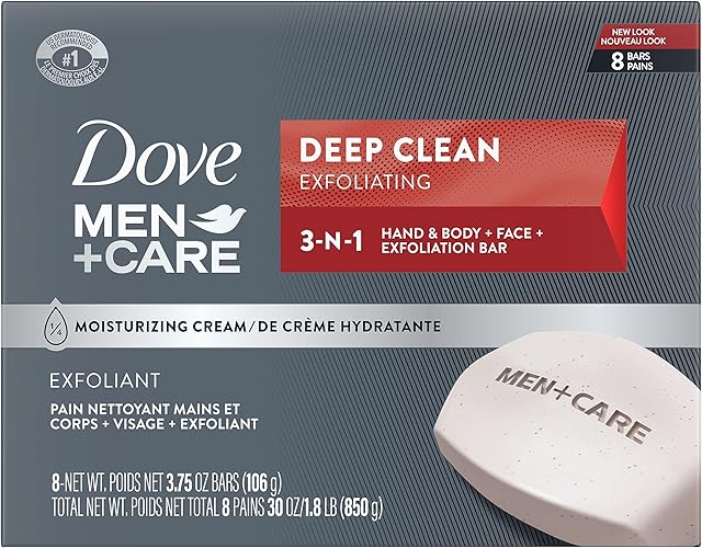 Dove Men+Care Men's Bar Soap Deep Clean 8 Bars More Moisturizing Than Bar Soap Effectively Washes Away Bacteria, Nourishes Your Skin 375 oz