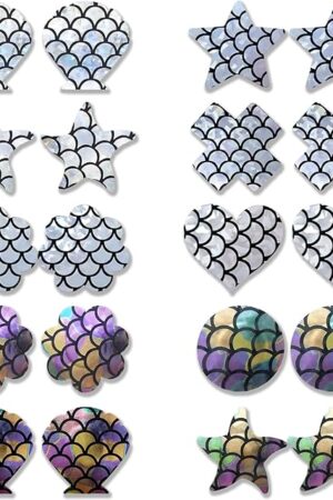 Glitters Pasties Nipple Covers Sticky for Women Disposable Self-adhesive Sexy Breast Petals (Laser-Black and Silver)